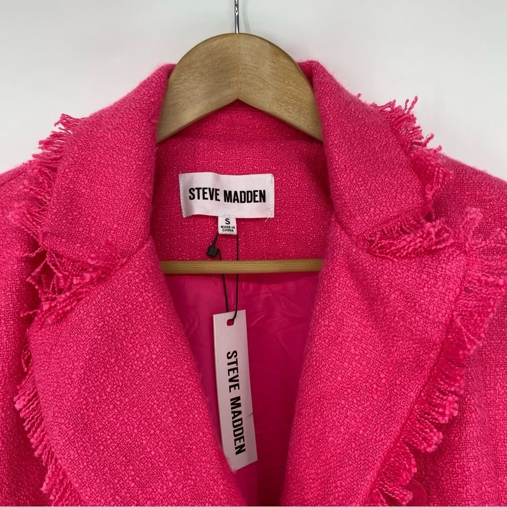 Steve Madden Naomi Hot Pink Fringed Tweed Blazer